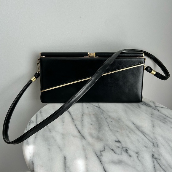 Vintage black and gold purse - convertible clutch, evening bag - Picture 2 of 12
